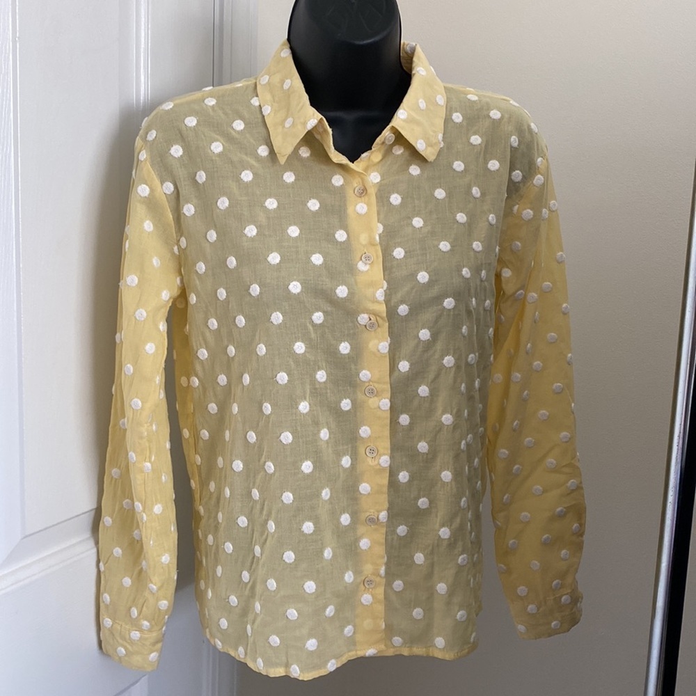 Copper Key Embroidered Dot Yellow Button Down Top Size XS - Picture 2 of 8